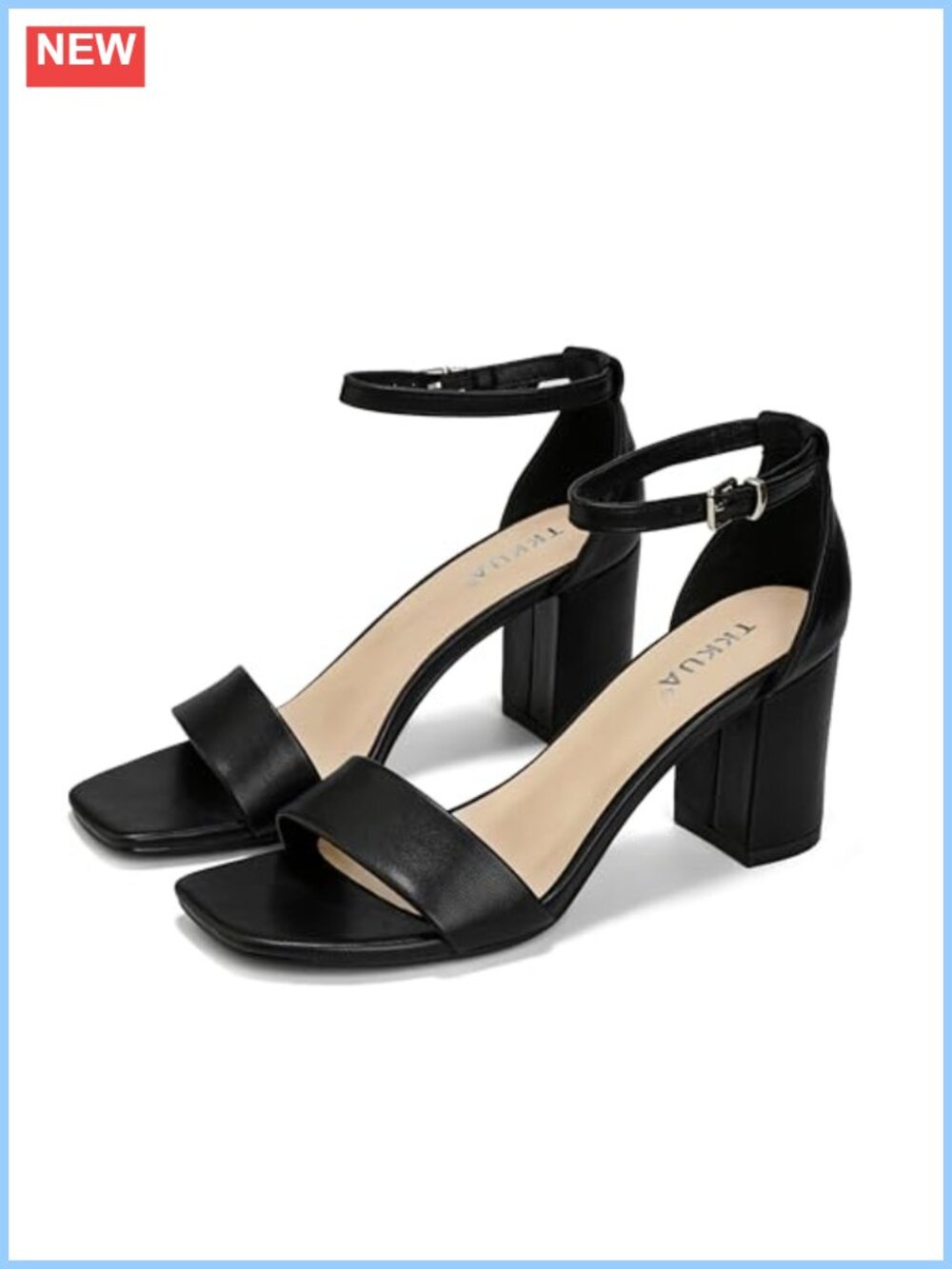 Women's Open Toe Strappy High Heel Sandals Ankle Strap 3-Inch Chunky Block Heels